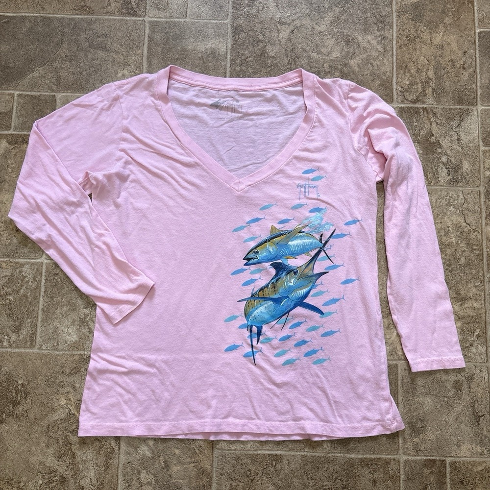 Guy Harvey T Shirt Womens XL Pink Long Sleeve Sail Fish Cotton Thin